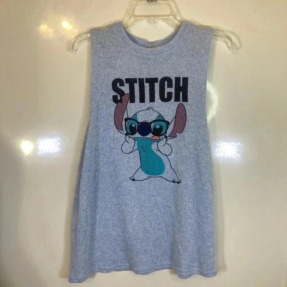 Disney Stitch Blue Knit Tank Top Sz L 11/13 Wearing Glasses Never Worn